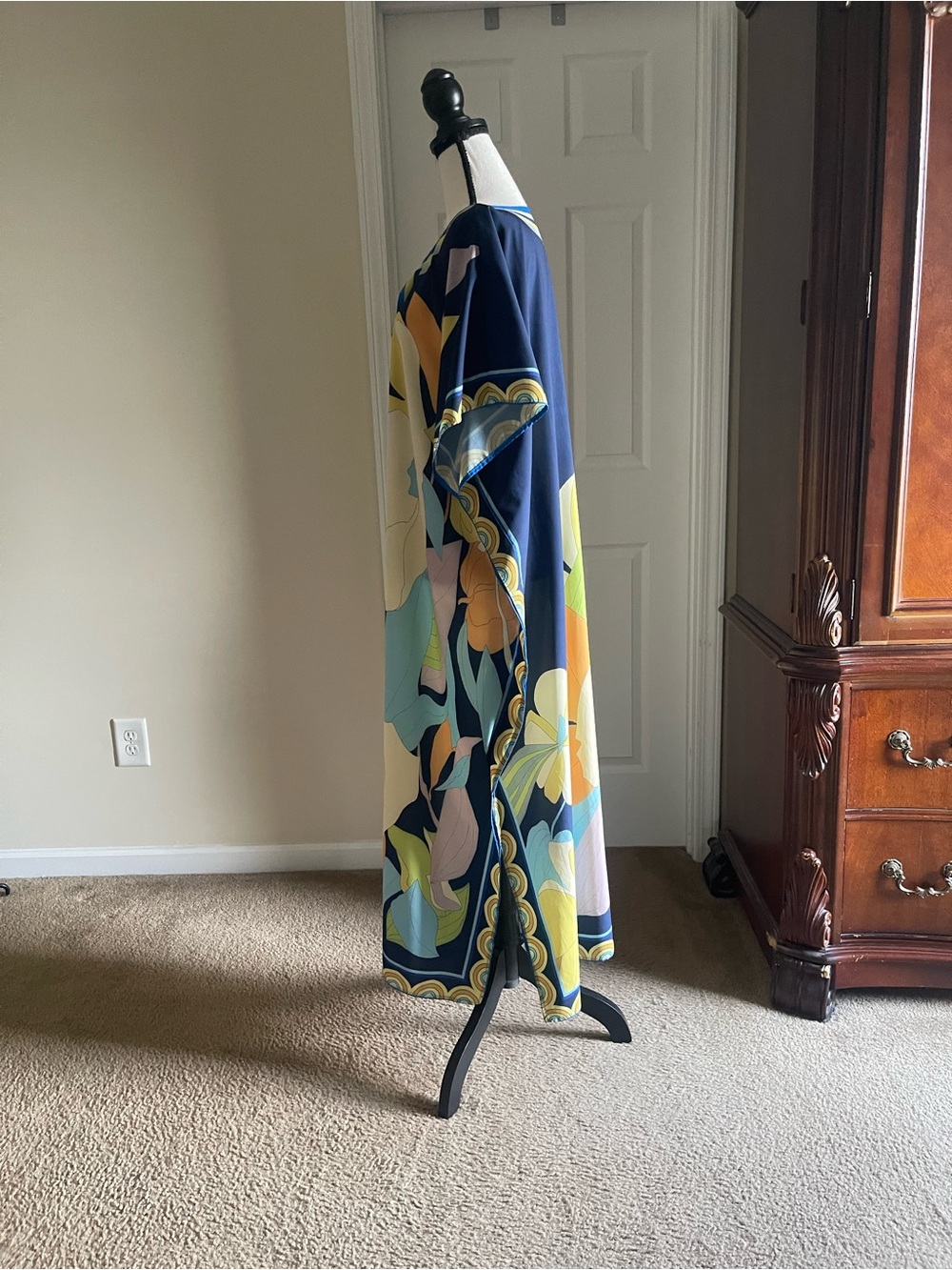 Colorful Floral Kaftan Tunic - Navy, Yellow, Green - Picture 6 of 16